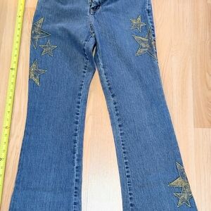Bubblegum Blue Flare Jeans with Gold Star Details